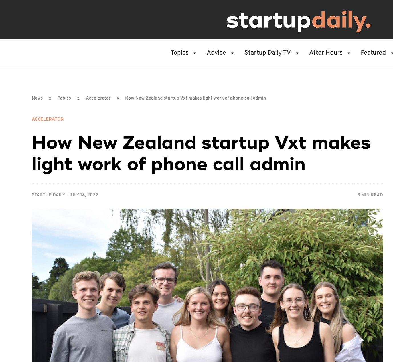 Vxt features in Startup Daily