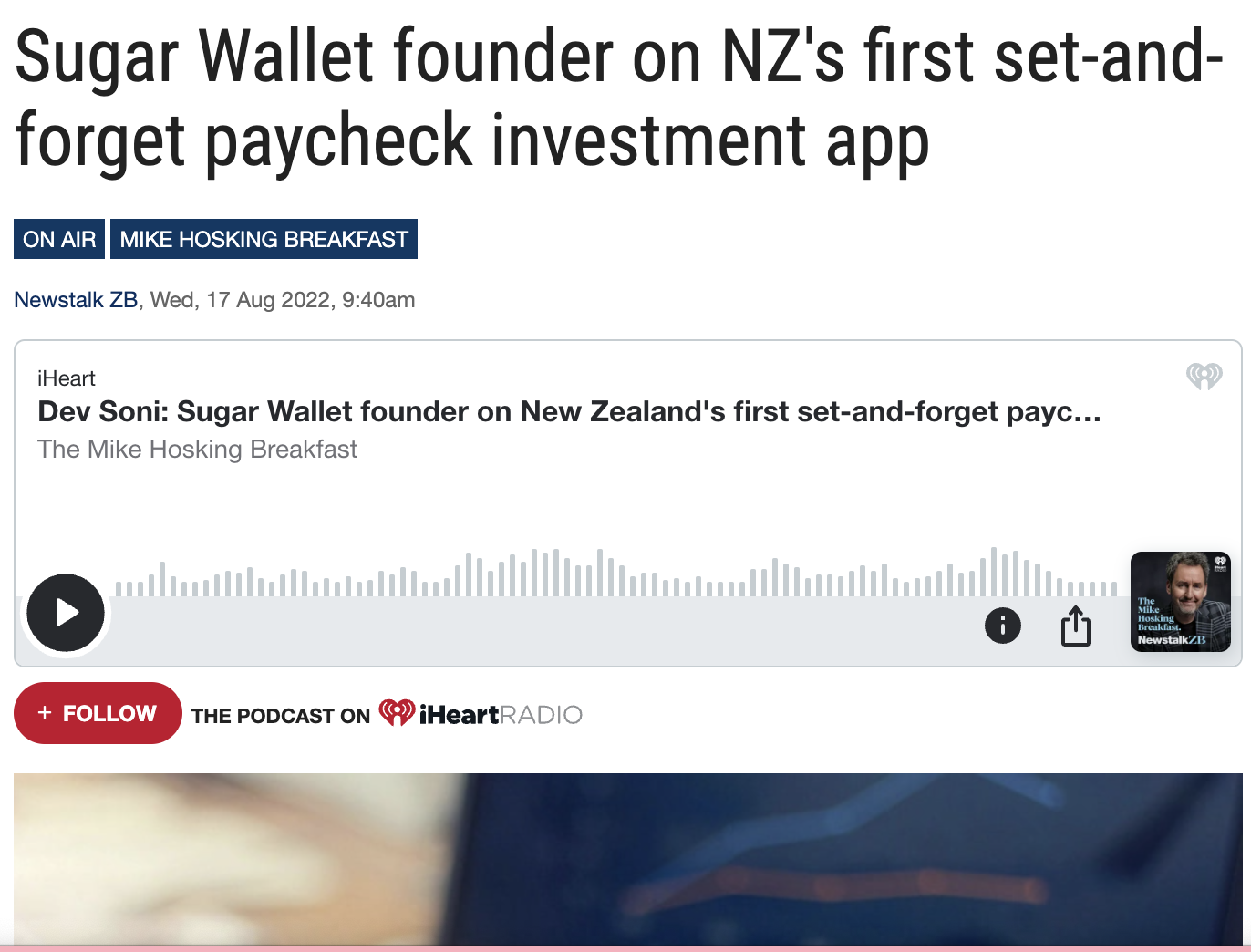 Sugar Wallet features on Mike Hosking’s show