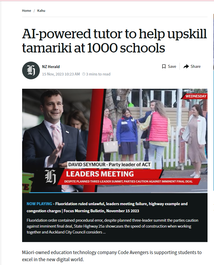 Code Avengers/Qrious feature in NZ Herald