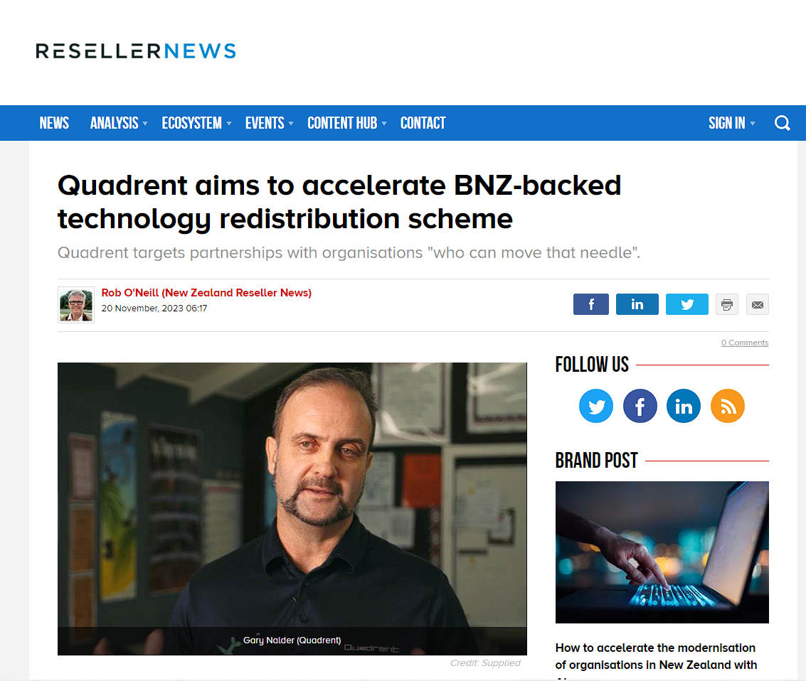 Quadrent appears in Reseller News