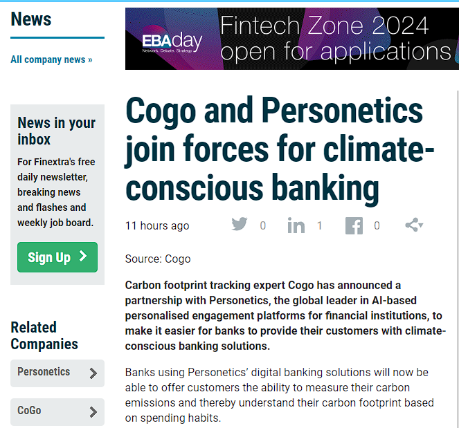 Cogo features in Finextra