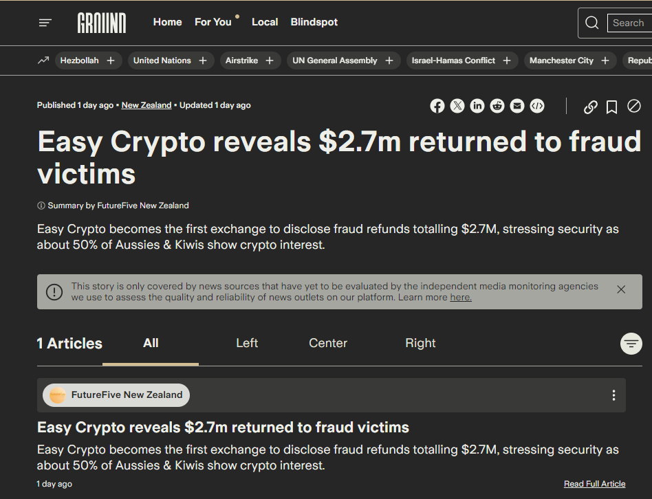 Easy Crypto features in Ground News